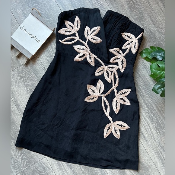 Free People Shadow Floral Appliqué Strapless Mini Dress Black Champagne Size M - Picture 5 of 15